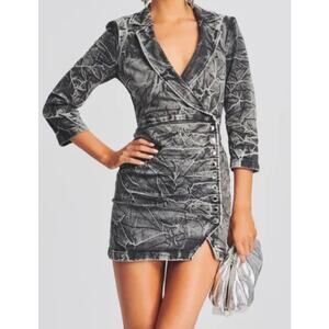 Retrofete Willa Acid Wash Denim Mini Dress - Grey - Size S